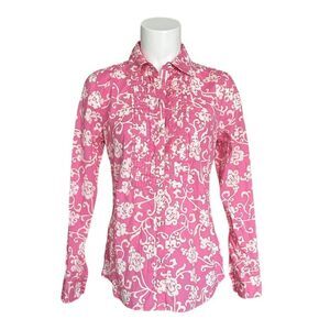 Charter Club Women’s Pink Floral Print Long‎ Sleeve Button-Up Blouse Size 4
